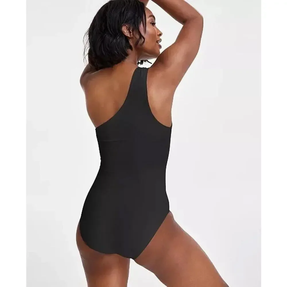 Michael Michael Kors Women's One-Shoulder One-Piece Swimsuit Black Size 10 3623